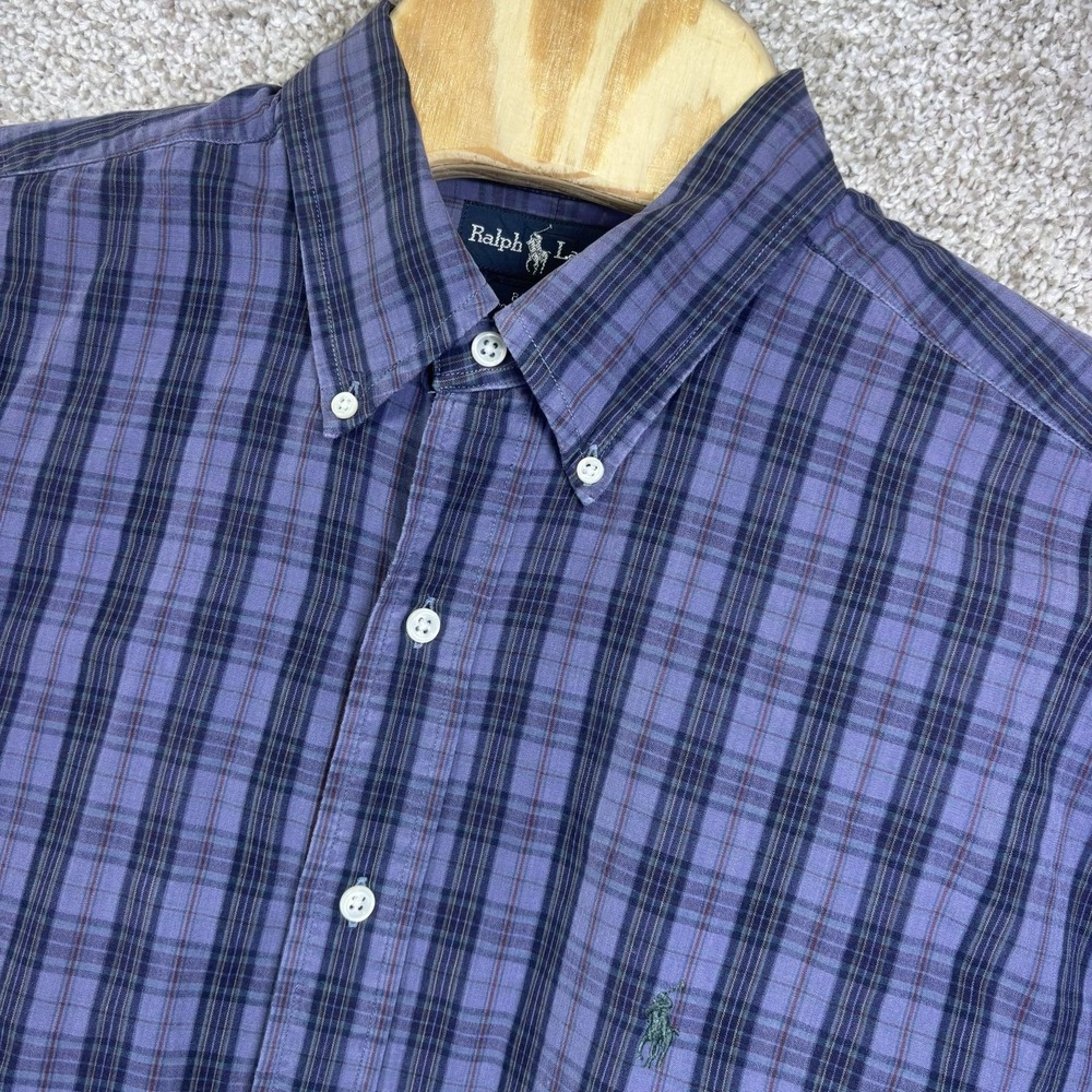 Ralph Lauren Shirt Mens XL Purple Plaid Short Sleeve Blake Button Down Pony